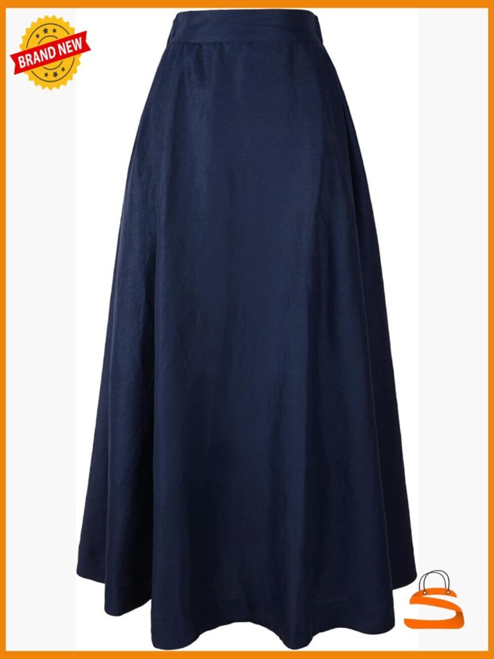 Linen Maxi Skirt Elastic Waist with Pockets Midi Length